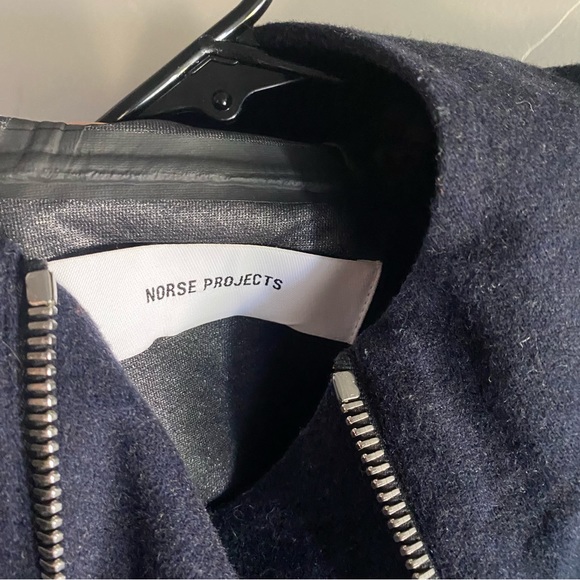 Norse Projects navy waterproof wool hoodie anorak 36 unisex kangaroo pocket - Picture 5 of 6